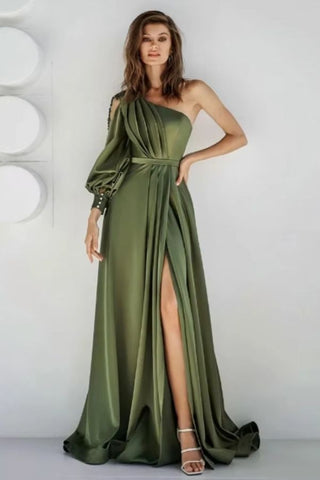 Kleid Olivgrün Lang Ein Arm